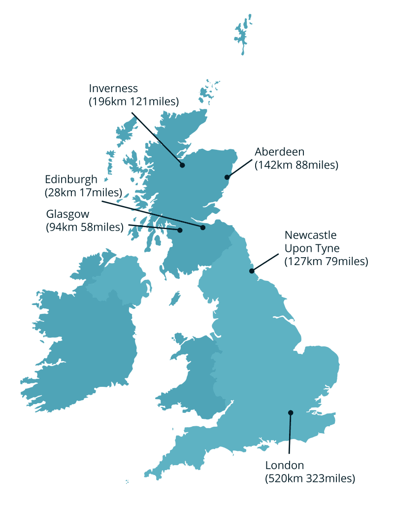 East Lothian distances across UK