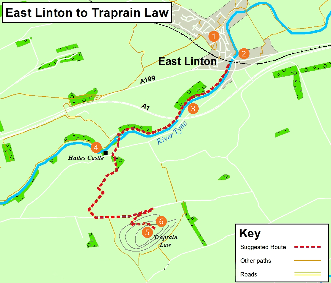 East Linton to Traprain Law map