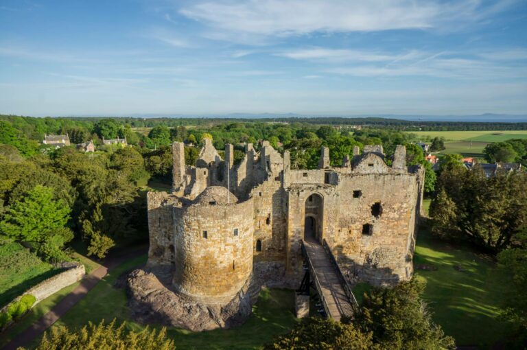 Dirleton Castle Aerial View Visit East Lothian 768x510
